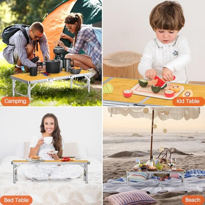 FUNYKICH 3ft Low Folding Camping Table with Carry Bag, 34.2'' Lx15.7'' W Portable Picnic Tables, Lightweight Thicker Aluminum Beach Table with Carry Handle for Beach, Camping, Picnic, Yellow - color: Yellow