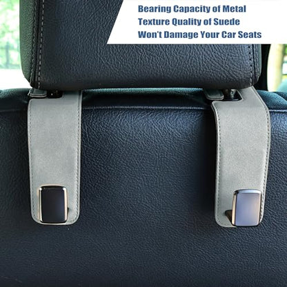 Amooca Car Seat Back Hook Universal Auto Storage Hanger Suede with Metal Car Seat Organizer for Handbag Purse Coat Umbrellas Grocery Bags 2 Pack Light Gray - color: Light Gray