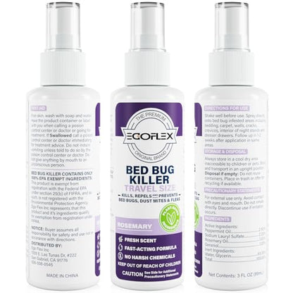 3-Pack Bed Bug Killer Spray - Travel Size TSA Approved - Repels Bed Bugs, Dust Mites, Lice & Fleas with Natural Essential Oils - Travel Essentials for Women - 3 Fl Oz