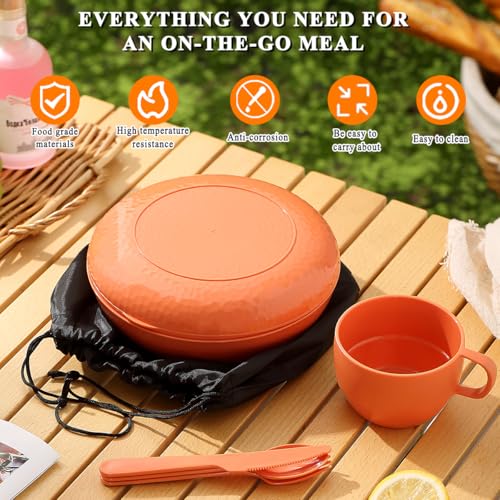 Homquen 6-Piece Camping Mess Kit with Bowl, Plate, Cup, Spoon, Fork, Knife and Carry Bag, Camping Accessories Essentials Gear Light Weight and Small Space Easy to Carry or Put in Backpack
