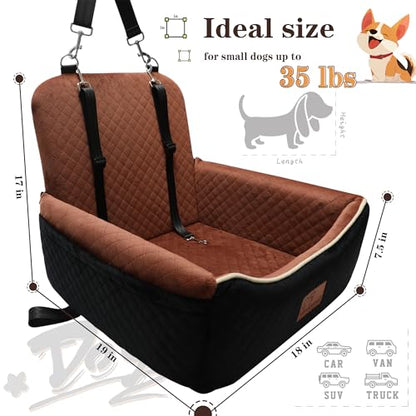 Dog Car Seat Bed 2 in 1 for Small/Medium Dogs up to 35 lbs,Adjustable Safety Leashes,Memory Foam with Soft Fabric Pets Travel Car Bed,Easily Installed in Front and Back seat,Removable and Washable. - color: Black outside Brown inside