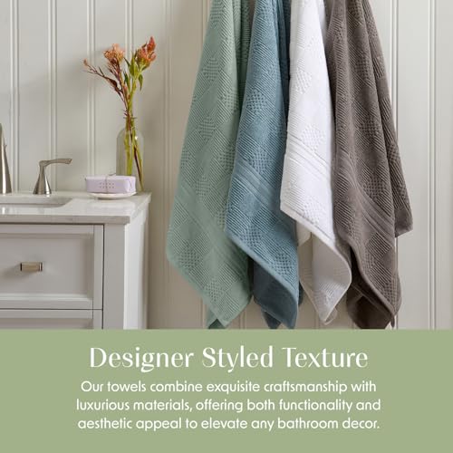 Springtree Home 100% Cotton Bath Towel Set of 4 | Green Bath Towels | Geometric Textured Design | Absorbent & Quick-Dry | 4 Bath Towels | Oeko-TEX® Standard 100 Cotton | Myla Collection - Lily Pad - color: Lily Pad Green, size: Bath Towel (4 Pack)