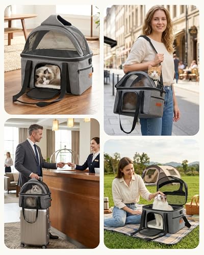BurgeonNest Top-Expandable Large Cat Carrier, Soft-Sided Cat Bag Carrier for Medium & Large Cats Up to 15 lbs, Upgraded Small Dog Car Seat, Pet Travel Bag with Full-Open Canopy - size: Medium-Full-Open