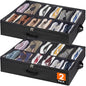 Lifewit Under Bed Shoe Storage Organizer 2 Pack(12 Shoes Cells), 4.3 Inches Profile Fabric Shoes Container Box with Clear Cover, Foldable Storage Bag with 2 Handles, Fits 12 to 24 Pairs - style: 12 Shoes Cells