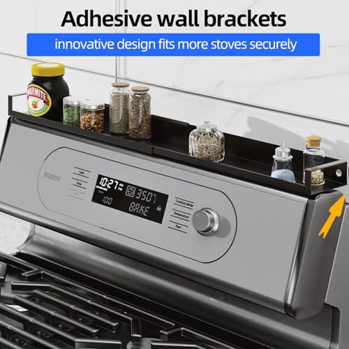 SZJHXIN 4X Strong Magnetic Stove Top Shelf, Adjustable 15-30 Inches, Fits Various Stove Lengths, Kitchen Organizer, Holds Spices, Condiments and BBQ Sauces (Matte Black) - color: Matte Black
