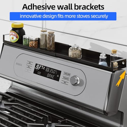 SZJHXIN 4X Strong Magnetic Stove Top Shelf, Adjustable 15-30 Inches, Fits Various Stove Lengths, Kitchen Organizer, Holds Spices, Condiments and BBQ Sauces (Matte Black) - color: Matte Black
