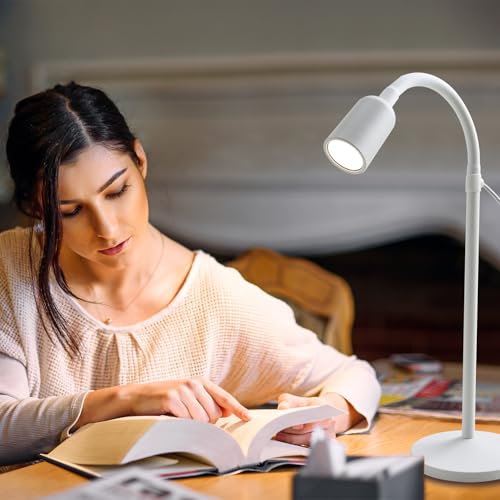 DAMI Dimmable LED Desk Lamp USB Powered, 3 Color Modes Flexible Gooseneck Reading Light, Eye-Caring Small Table Lamp for Home Office Study Bedroom Dorm Bedside - White - color: White