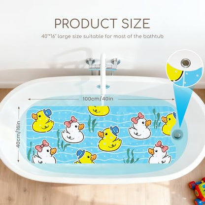 Baby Bath Mat for Tub, Non Slip Kids Bath Shower Mat, 40 X 16 Inch Large Bathtub Mat with Drain Holes and Suction Cups for Toddlers, Machine Washable and Waterproof (Duck) - color: Duck
