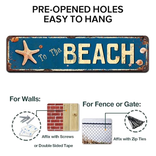 To The Beach Sign, Beach House Decor, Novelty Metal Tin Signs 4x16 Inches - color: V-103
