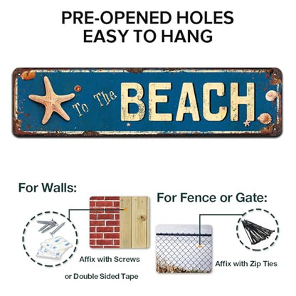 To The Beach Sign, Beach House Decor, Novelty Metal Tin Signs 4x16 Inches - color: V-103
