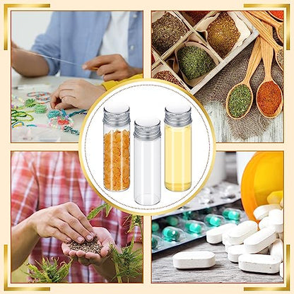 Didaey 100 Pcs Small Clear Vials Spice Mini Jars with Lids Mini Glass Bottles with Screw Aluminum Metal Caps Tiny Jars Sample Containers for Powder Cream Cosmetic Jewelry Wedding (15 ml,Silver Caps) - color: Silver Caps, size: 15 ml