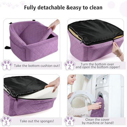NEEZUKAR Dog Car Seat for Small Medium Dogs,Detachable Washable Dog Booster Seat Under 30lbs, Pet Car Seats Travel Bed with Storage Pockets and Safety Belt (Purple) - color: Purple