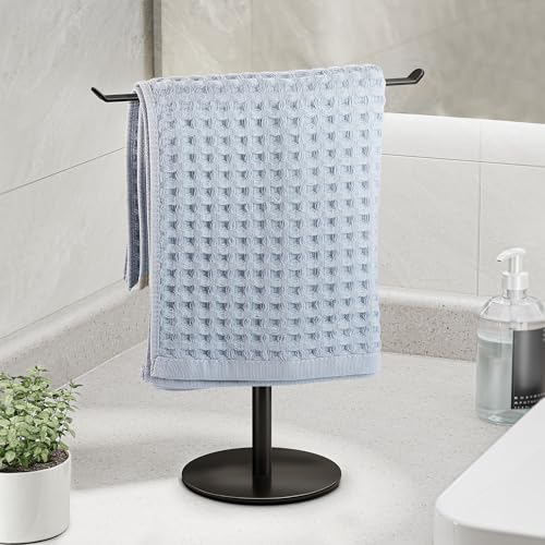 Towel Rack T-Shape Hand Holder for Bathroom,Headband and Lightweight Bathroom Racks,Kitchen Black Holder,Stainless Steel Waterproof Counter Organizer - color: Black