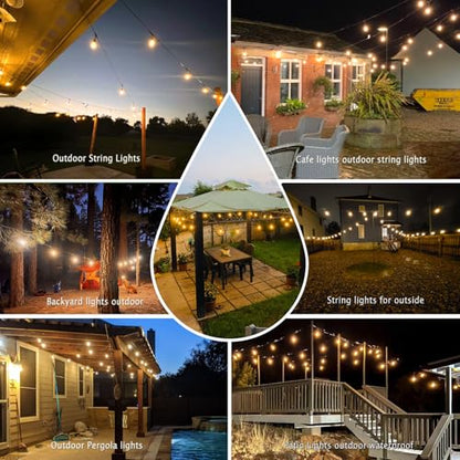 200FT Outdoor String Lights with 60+3 Replaceable S14 Edison Bulbs 2200K, Weatherproof for Patio Outside, 2Pack Linkable, Hooks and Zip Ties Included - size: 200 feet(2Pack)