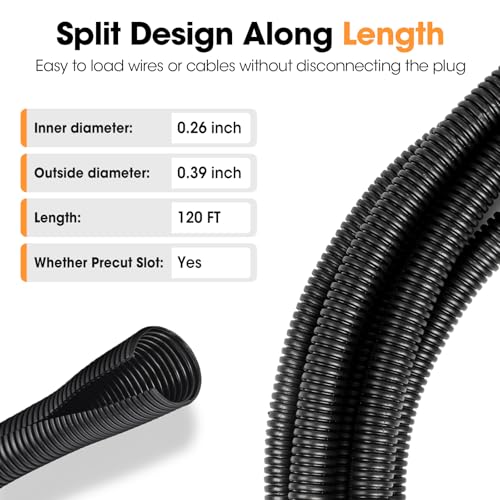 120 FT Wire Loom 1/4 Inch, Split Wire Loom Tubing Conduit, Wire Protector Tubing, Black - color: 1/4" x 120ft-Black