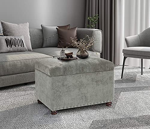 Joveco Storage Ottoman Foot Rest Stool, 24" Velvet Footstool Bench for Living Room Bedroom, Light Grey - color: Light Grey