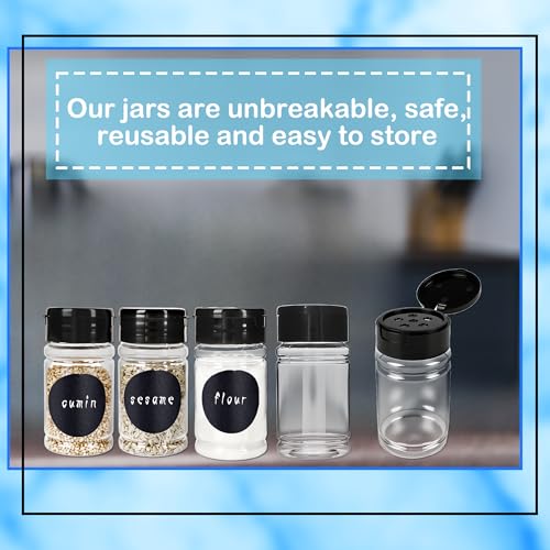 60 Pack 2.7 oz Plastic Spice Jars with Black Lids and Labels Empty Spice Bottles Clear Seasoning Shaker Containers for Kitchen Travel Camping