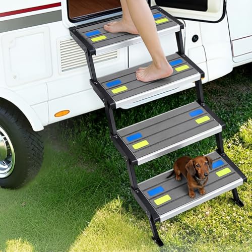 Breling 4 Pack 19x7.5 Inch Rv Step Covers Non-Slip, Trimmable Self Adhesive EVA Foam Camper Step Cover with Reflective Strips for Pets Dogs Trailer Motorhome Gray - color: Gray, size: 19 x 7.5 Inch