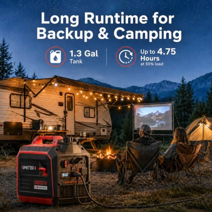 AMERISUN 3800W Portable Inverter Generator, CO Sensor, Gas Powered Generator, Super Quiet for Home Use, ECO Mode EPA Compliant, Parallel Capable Long Run Time for Camping Tailgating Emergency