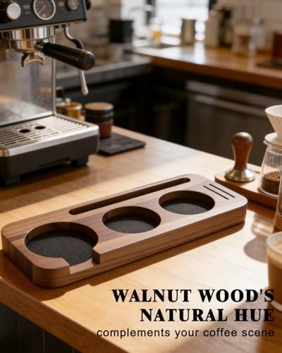 51/54mm Espresso Organizer Station, Solid Walnut Espresso Tamping Station with Non-Slip Mat, Compact Coffee Accessories Holder for Barista Countertop - color: Brown 54mm