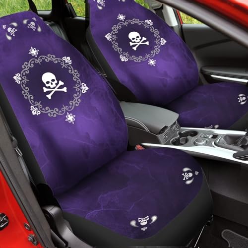 Bulopur Skull Flowers Purple Print Automobile Front Seat Cover, Automotive Seat Cover Accessories, Breathable Front Car Seat Cover Pack of 2 - color: Purple Skull Floral