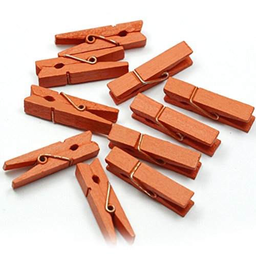 100pcs/Set Mini Colored Wooden Clips for Photo Clips Clothespin Paper Peg Pin Craft Decoration Clips Pegs Wedding Decoration (Orange) - color: Orange