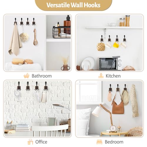 VIS'V Coat Hooks Wall Mount, Wooden Coat Hanger Hooks for Entryway Doorway, Brown, 4 Pcs - color: Brown