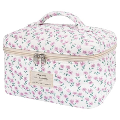 Gosect Large Makeup Bag, Cute Cosmetic Bag for Women Girls, Floral Coquette Aesthetic Toiletry Bag, Travel Make Up Organizer Bag (Purple Flower) - color: 025Purple Flower