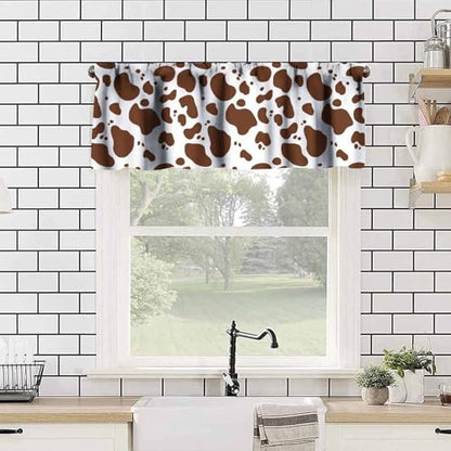 Cow Fur Print Valance, Abstract White Brown Cowhide Cute Animal Skin Short Blackout Window Treatments for Kitchen Kids Boys Girls Bedroom Living Room, 54x18inch - color: Cowhide-3