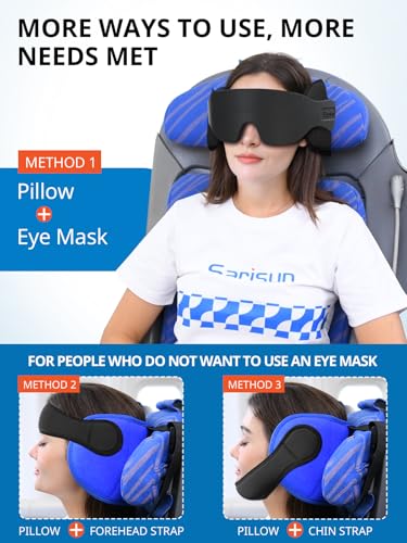 SARISUN Travel Pillows for Airplanes with Sleep Eye Mask, Chin Strap, Airplane Pillow for Long Flights, Car Road Trip, 360° Support Headrest, Stop Bobblehead Travel Essential, Mottled Grey - color: Mottled Grey