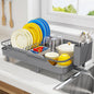 Urackify Expandable Dish Rack for Kitchen Counter,16.14"-23.62" Large Dish Drying Rack with Adjustable Water Spout, Space Saving Dish Drainer with Auto Draining Cutlery Holder, Matte Grey - color: Matte Grey