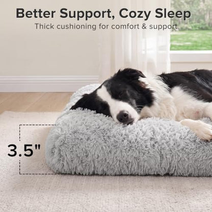 JOEJOY Large Dog Bed Crate Pad, Deluxe Plush Washable Dog Beds Fulffy Soft Kennel Pad Anti-Slip Pet Sleeping Mat for Large Medium Small Dogs, 35" x 23", Grey - color: Grey, size: L(35"x23"x3.5")