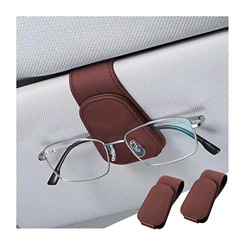 zipelo Sunglasses Holder for Car Sun Visor, 2 PCS Magnetic Leather Eyeglass Hanger, Sun Glasses Mount Clip on Visors, Ticket Card Cash Organizer, Auto Interior Accessories (Wine Red) - color: Wine Red, size: 2 PCS