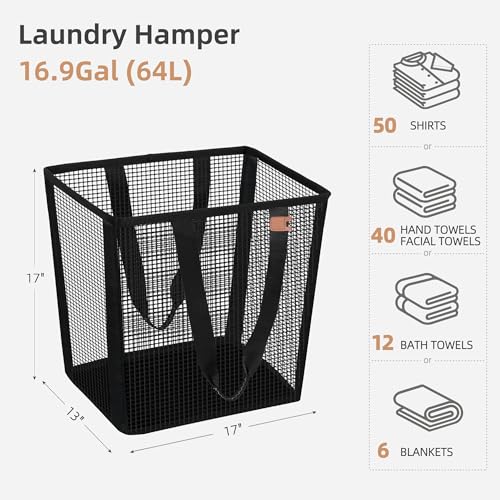 STORAGE MANIAC Collapsible Laundry Basket, 16.9 Gal. Large Pop-up Laundry Hamper with Long Carry Handles, Space-Saving Foldable Clothes Hamper with Bottom Elastic Band, Travel Laundry Bags, Mesh Black - color: Mesh Black