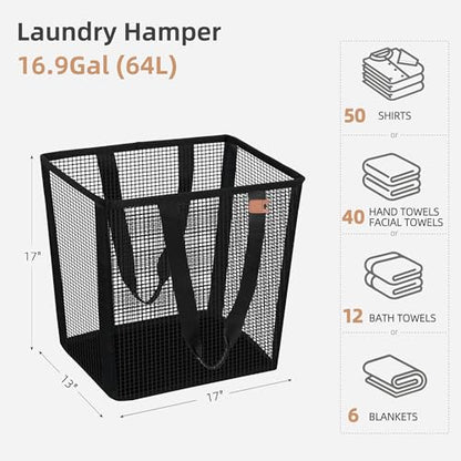 STORAGE MANIAC Collapsible Laundry Basket, 16.9 Gal. Large Pop-up Laundry Hamper with Long Carry Handles, Space-Saving Foldable Clothes Hamper with Bottom Elastic Band, Travel Laundry Bags, Mesh Black - color: Mesh Black