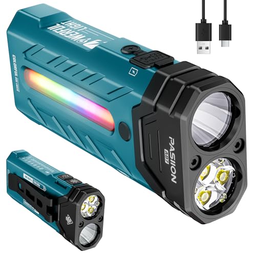 EDC Rechargeable Flashlight 3250 Lumens with RGB Light,55 Modes Multifunctional Flat Flashlight with Floodlight,Spotlight and Magnetic Base,Waterproof USB C Flashlight for Camping,Home,Emergencies - size: Blue