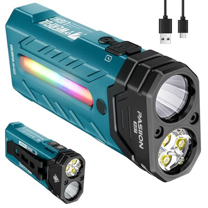 EDC Rechargeable Flashlight 3250 Lumens with RGB Light,55 Modes Multifunctional Flat Flashlight with Floodlight,Spotlight and Magnetic Base,Waterproof USB C Flashlight for Camping,Home,Emergencies - size: Blue