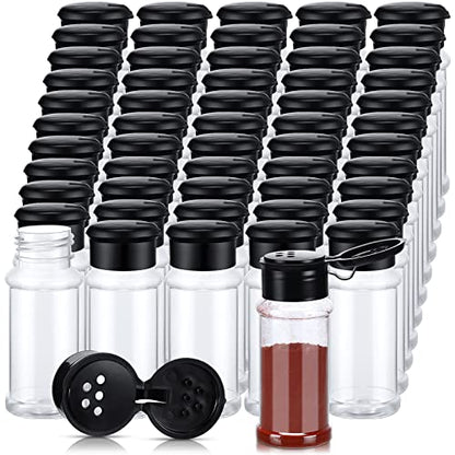 Amyhill 100 Pcs Plastic Spice Bottles Spice Jars Seasoning Jars Shaker Plastic Jars 3.3 Oz/ 100ml Seasoning Shaker with Shaker Lids(Black Lid) - color: Black Lid