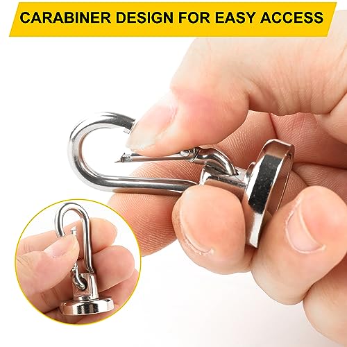 DIYMAG 70LBS Magnetic Hooks,6 Pack Heavy Duty Neodymium Magnetics with Swivel Carabiner Hook,Great for Your Refrigerator and Other Magnetism Surfaces - size: 0.98in