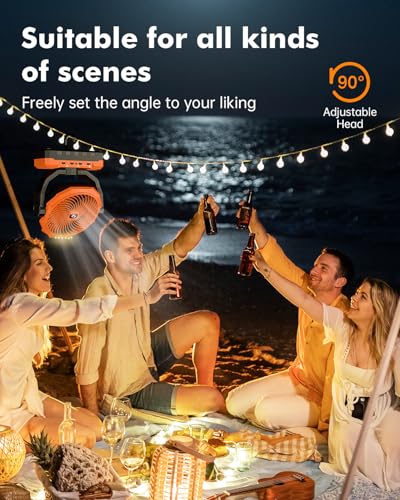 3-in-1 Camping Fan - Detachable Rechargeable Battery Operated Fan with Light & Hook for Tent, Outdoor - USB Table Fans with 4 Speeds for Picnic, BBQ, Fishing, Travel, Hurricane - size: Large 10-60Hours