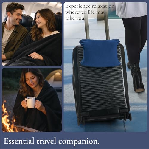 Brookstone Travel Blanket - 2-in-1 Super Soft Lightweight Throw Blanket with Carrying Pouch, Airplane & Car Travel Essentials, Blue - color: Blue