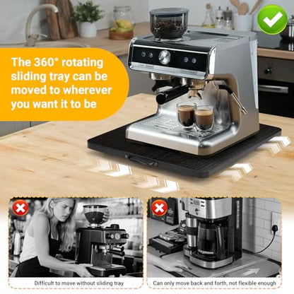 Sliding Tray for Coffee Maker, 360° Rotating Appliance Slider for Kitchen Appliances, Wooden Sliding Tray Suitable for Kitchen Countertops and Kitchen Appliances(Black, Large) - color: Black