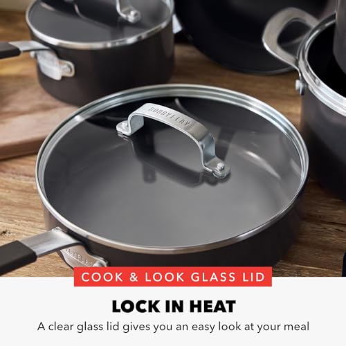 GreenPan x Bobby Flay 13 Piece Nonstick Cookware Pots and Pans Set, PFAS-Free Diamond Ceramic, Induction Suitable, Easy Clean Dishwasher & Oven Safe, Stay-Cool Silicone Handles, Glass Lids, Black - color: Black