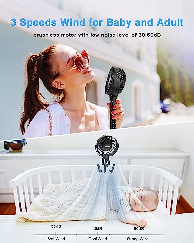 Coohea Stroller Fan Clip on for Baby, 4000mAh Rechargeable Battery Operated, Flexible Tripod, 3 Wind Speed, 360° Rotatable, Small Cooling Portable Fan for Car Seat Crib Golf Cart Bike Treadmill, Black - color: Black