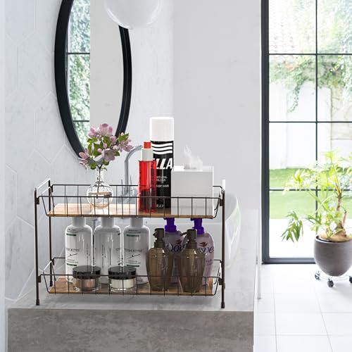 Simple Houseware Countertop Spice Rack 2-Tier Kitchen Spice Organizer Storage Shelves, Bronze - color: Bronze