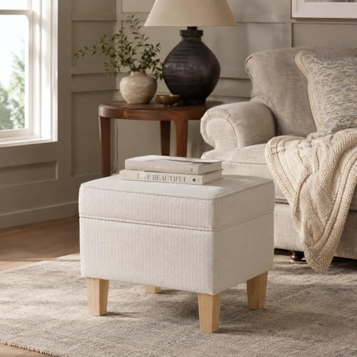 HomePop 22" Modern Rectangular Storage Ottoman - White Woven Stripe - color: White Woven Stripe