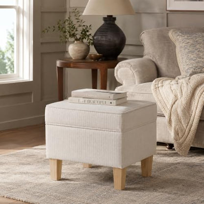 HomePop 22" Modern Rectangular Storage Ottoman - White Woven Stripe - color: White Woven Stripe