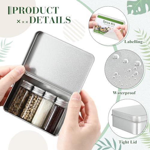 Reallnaive 6 Sets Mini Travel Spice Kit Camping Spice Seasoning Kit with 4 Jar Camping Container Portable Mini Metal Condiment Bottle Labels Sticker Funnel for Travel Kitchen Outdoor Picnic BBQ