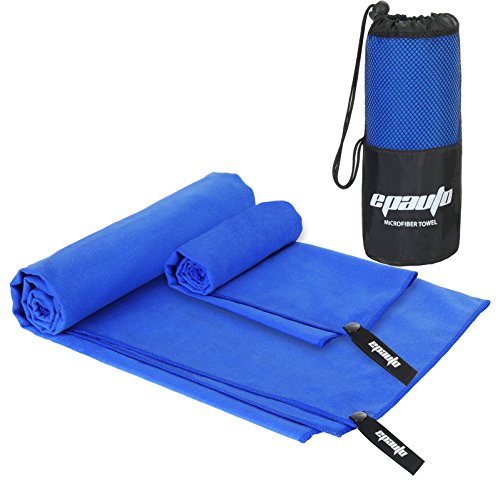 EPAuto 2-Pack Microfiber Quick Dry Towel Set - Lightweight, Super Absorbent & Compact Travel Towels (60"x30" & 24"x15") for Gym, Camping, Beach, Yoga & Backpacking, Blue - color: Blue