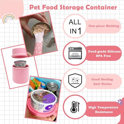 Original Canned Dog Food Storage Container | Wet Food Can Opener Spoon | Silicone Pet Can Lid | BPA Free, Airtight, Dishwasher & Freezer Safe(Pink) - color: Pink